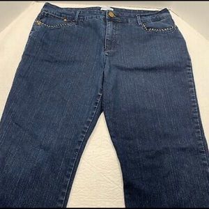 Susan Graver dark indigo jeans with gold detail